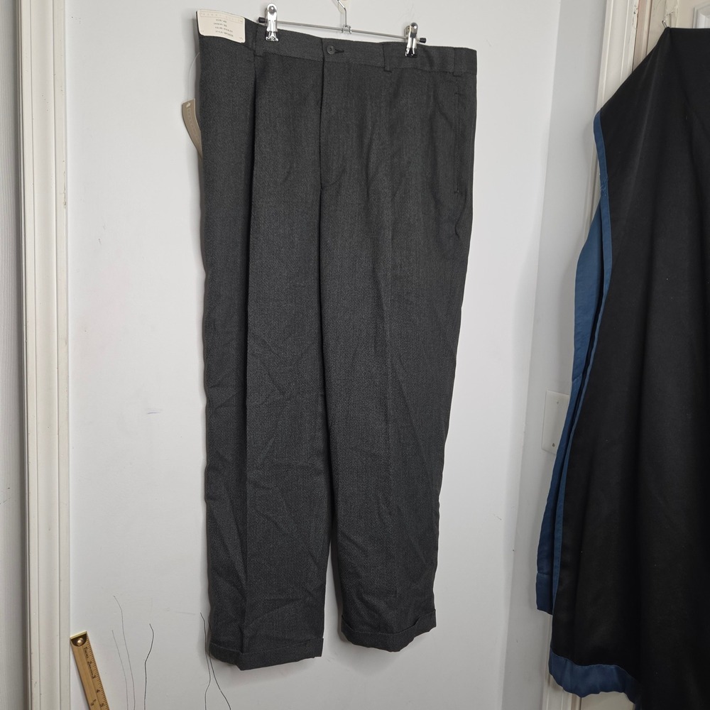 Perry‎ Ellis Mens Pleated Dress Pants Charcoal Gray Cuffed MF5656 40x30 NWT